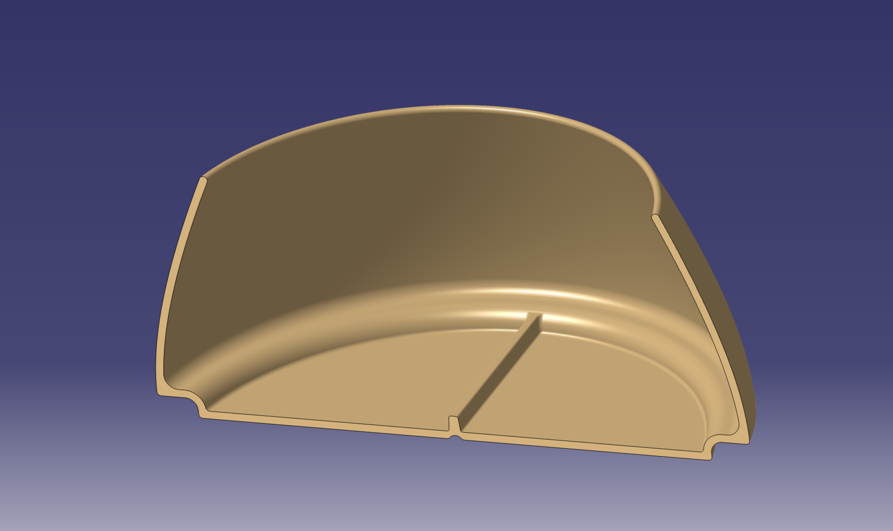 CATIA section view of a plastic product body showing an internal rib and local wall thickness condition related to sink mark risk.